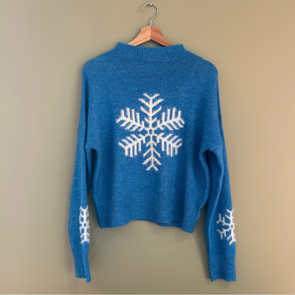 Jessica Simpson Dazzling Blue Holiday Christmas Snowflake Sweater Size L Large